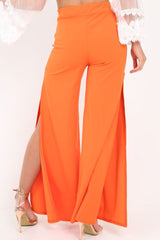 Orange Zip Front High Waisted Flare Trousers - Gerta