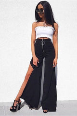 Black Zip Front High Waisted Flare Trousers - Gerta