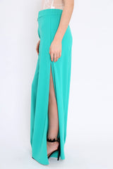 Teal Zip Front High Waisted Flare Trousers - Gerta
