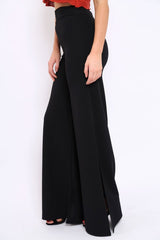 Black Zip Front High Waisted Flare Trousers - Gerta