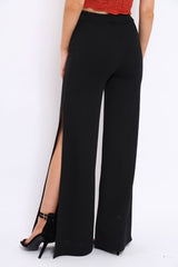 Black Zip Front High Waisted Flare Trousers - Gerta