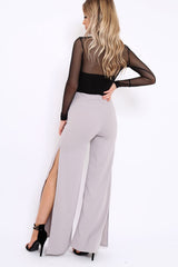 Grey Zip Front High Waisted Flare Trousers - Gerta