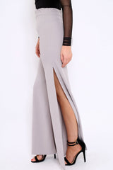 Grey Zip Front High Waisted Flare Trousers - Gerta