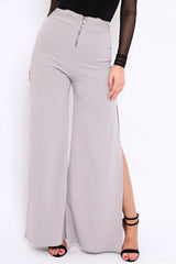 Grey Zip Front High Waisted Flare Trousers - Gerta