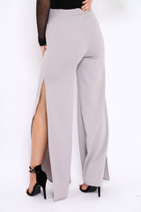 Grey Zip Front High Waisted Flare Trousers - Gerta