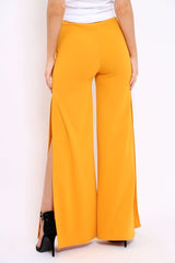 Mustard Zip Front High Waisted Flare Trousers - Gerta