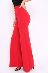 Red Zip Front High Waisted Flare Trousers - Gerta