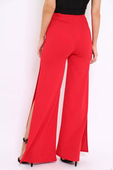 Red Zip Front High Waisted Flare Trousers - Gerta