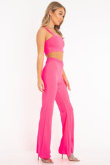 Neon Pink Crop Top and Trousers Co-ord Set - Kimmy