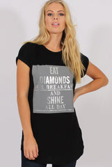 Black Short Sleeved Slogan Top - Gillian