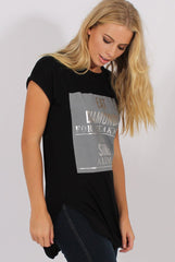 Black Short Sleeved Slogan Top - Gillian