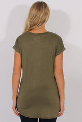Khaki Short Sleeved Slogan Top - Gillian