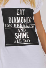 White Short Sleeved Slogan Top - Gillian