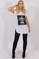White Short Sleeved Slogan Top - Gillian
