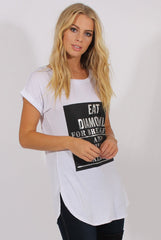 White Short Sleeved Slogan Top - Gillian