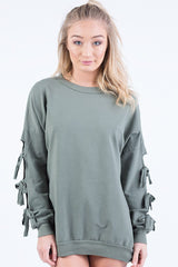 Khaki Tie Sleeve Detail Jumper Dress - Gina