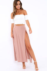 Mauve Side Split Maxi Skirt - Gina