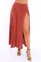 Rust Side Split Maxi Skirt - Gina