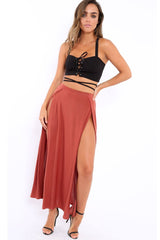 Rust Side Split Maxi Skirt - Gina