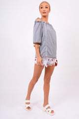 Black Gingham  Bardot Pom Pom Top - Pipa