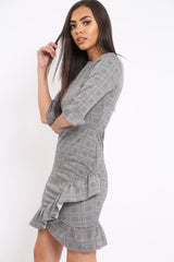 Tartan Hound-Tooth Frill Hem Dress - Caitlin