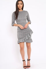 Tartan Hound-Tooth Frill Hem Dress - Caitlin