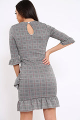 Tartan Hound-Tooth Frill Hem Dress - Caitlin