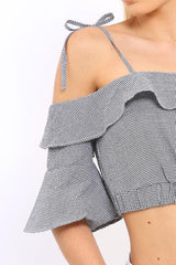 Cold Shoulder Frill Gingham Crop Top - MaryLou