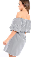 Gingham Bardot Dress with Ruffled Sleeves - Breena
