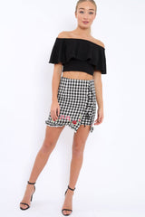 Gingham Lace up Skirt with Floral Embroidery - Juliet