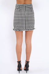 Gingham Lace up Skirt with Floral Embroidery - Juliet