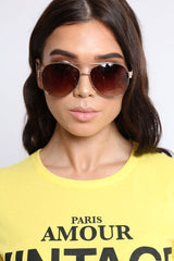 Gold  Diamante Embellished Aviator Sunglasses - Gini
