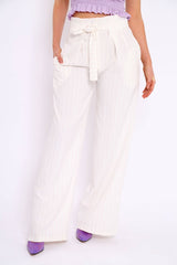 White Pinstripe High Waist Tailored Trousers - Ginni
