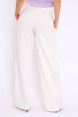 White Pinstripe High Waist Tailored Trousers - Ginni