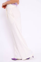 White Pinstripe High Waist Tailored Trousers - Ginni