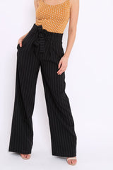 Black Pinstripe High Waist Tailored Trousers - Ginni