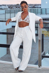 White Pinstripe High Waist Tailored Trousers - Ginni