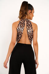 Leopard Slinky Halterneck Wrap Top - Giovanna