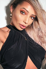 Black Slinky Halterneck Wrap Top - Giovanna