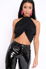 Black Slinky Halterneck Wrap Top - Giovanna