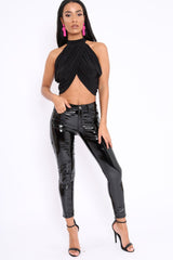 Black Slinky Halterneck Wrap Top - Giovanna