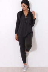 Gerlie Dark Grey V Neck Loungewear