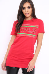 Red Girls Slogan T-shirt - Emlyn