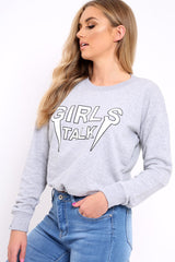Grey Crew Neck Girls Talk Jumper - Yasna