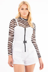 White Plunge Belted Waist Sleeveless Playsuit - Kerstyn