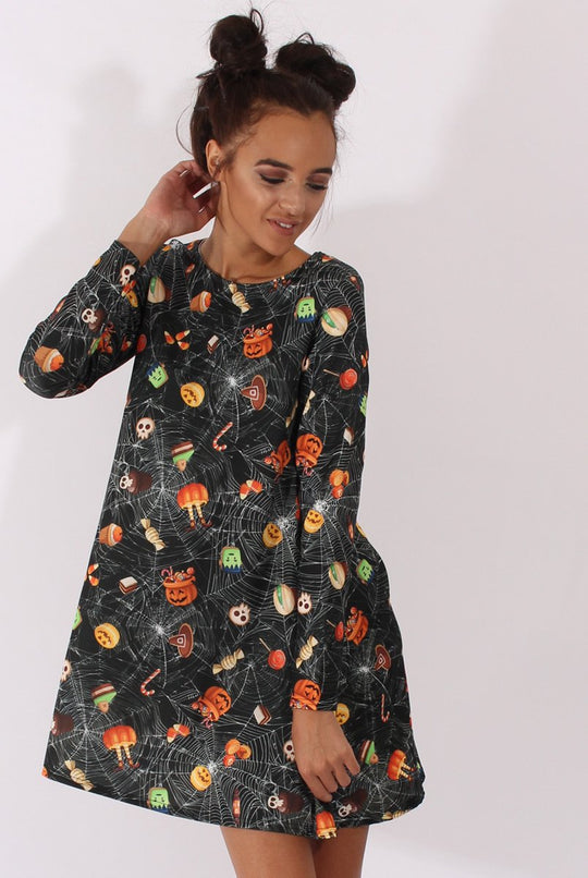 Black Halloween Trick Or Treat Swing Dress - Sugar