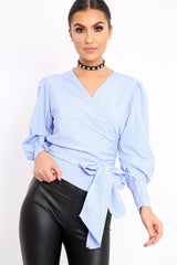 Blue Gingham Wrap Front Top - Gloria