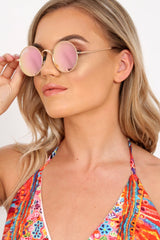 Gold And Pink 90's Round Sunglasses - Maryjane
