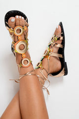 Rose Gold Lace Up Gold Ring Gladiator Sandals - Belva