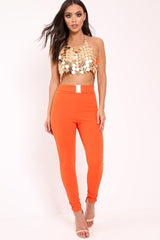 Orange Tapered Trousers With Gold Buckle - Zyana